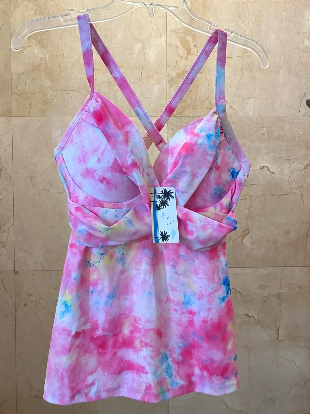 NWT Tie-Dye Pink Ruched One-Piece Swim Top